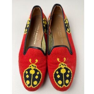 Stubbs & Wootton Red Needlepoint Ladybug Loafers flats Spain Womens 6